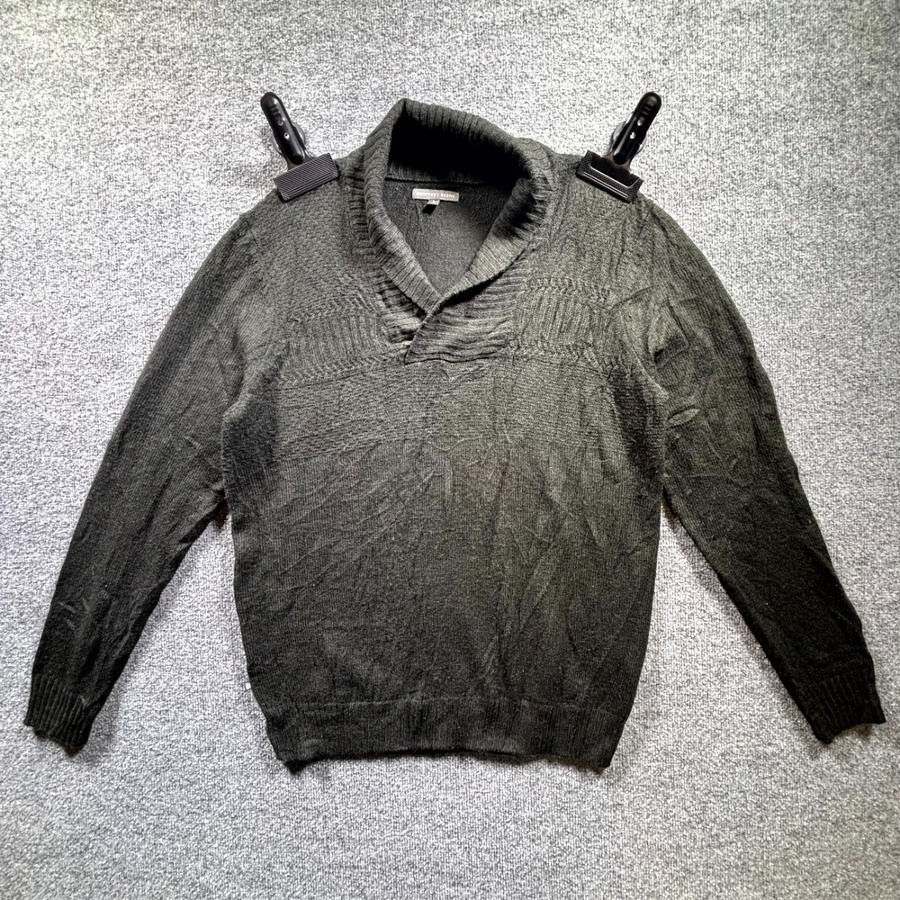 Geoffrey Beene Sweater Men's Large Black Ribbed Trim Shawl Collar Classic Cozy